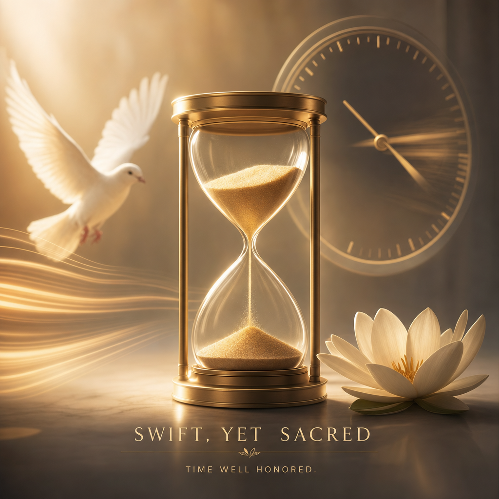 Hourglass with golden light — expedited return