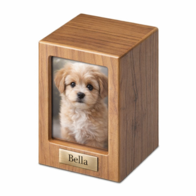 Timber veneer photo urn