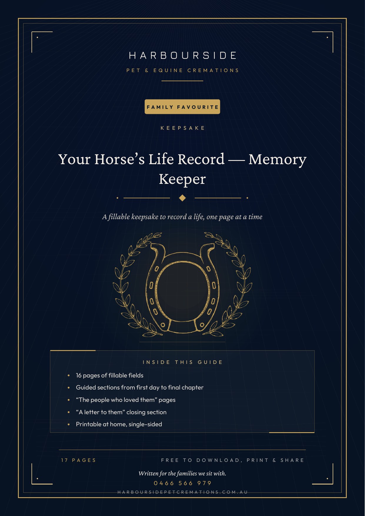 First page of Your Horse’s Life Record — Memory Keeper